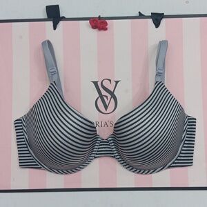 Victoria's Secret Black & White Striped Molded Bra Uplift Semi Demi Size34C